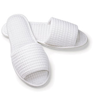 Boca Terry White Waffle Slippers Ladies Open Toe
